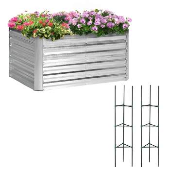 Outsunny Raised Garden Bed, Galvanized Elevated Planter Box with 2 Trellis Tomato Cages, Reinforcing Rods, 4' x 3' x 2', Silver
