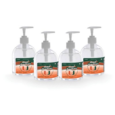 NCAA Miami Hurricanes 16oz Pump Top Hand Sanitizer - 4pk