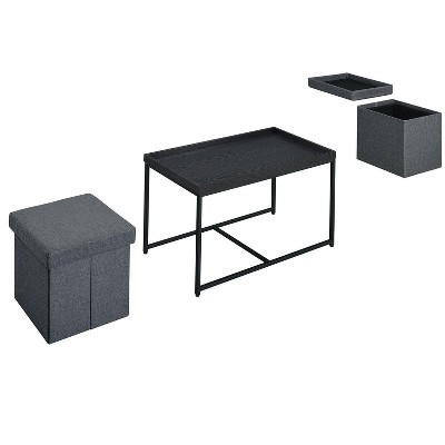 NicBex Modern Square Coffee Table Set of 5 with 4 Storage Stools and Metal Frame for Living Room
