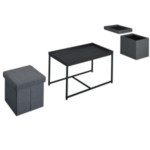 NicBex Modern Square Coffee Table Set of 5 with 4 Storage Stools and Metal Frame for Living Room - 1 of 4