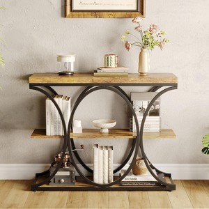 39" Industrial Narrow Console Table, 3-Tier Sofa Table with Round Metal Base for Entryway, Hallway, Living Room - 1 of 4