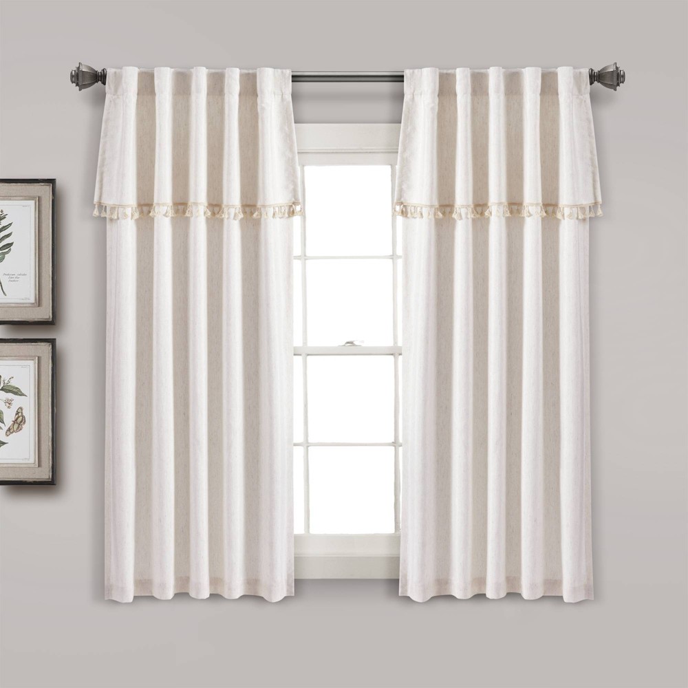 Photos - Curtain Rod / Track Set of 2  Ivy Tassel Light Filtering Window Curtain Panels Beige - Lush Décor: Modern Linen Short Curtains(63"x40")