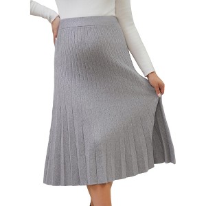 INSPIRE CHIC Women's Maternity Sweater Skirt A Line Over the Belly Knit Midi Pregnancy Pleated Skirts - 1 of 4