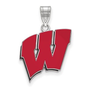 Black Bow Jewelry Sterling Silver Wisconsin Badgers NCAA Large Pendant - 1 of 3