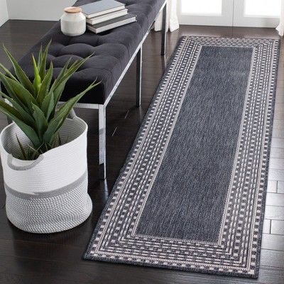 Navy Etched Border Flat Woven Indoor/Outdoor Rug