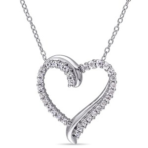 EVERLY JEWELRY | Sterling Silver Created White Sapphire Crossover Heart Pendant with Chain, 18 inc - 1 of 4