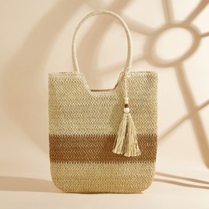 Women's Neutral Colorblock Straw Tote Bag- Cupshe - 1 of 4