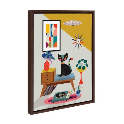 Colorful Boho Cat and Record Player Canvas Art, 18x24