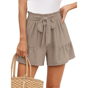 Women's High Waist Shorts - Elastic Waist with Belt Loose Fit Vacation Beach Shorts - 1 of 4