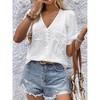 Women's Folar Embroidery Shirt V-Neck Summer Blouse Top - 2 of 4