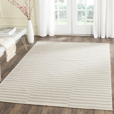 Ivory and Light Grey Handmade Cotton Stripe Area Rug, 4' x 6'