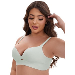 INSPIRE CHIC Women's Wireless Deep V-Neck Push Up Minimizers Adjustable Spaghetti Straps No Show Cozy Soft Bras - 1 of 4