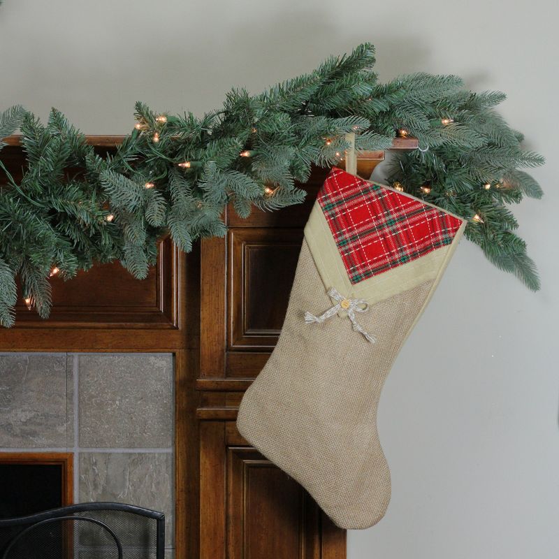 Northlight 20.5" Beige and Red Plaid V-Cuff Christmas Stocking, 2 of 5