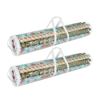 Hastings Home Wrapping Paper Storage Bag Set of 2 - 40.5", Clear/White