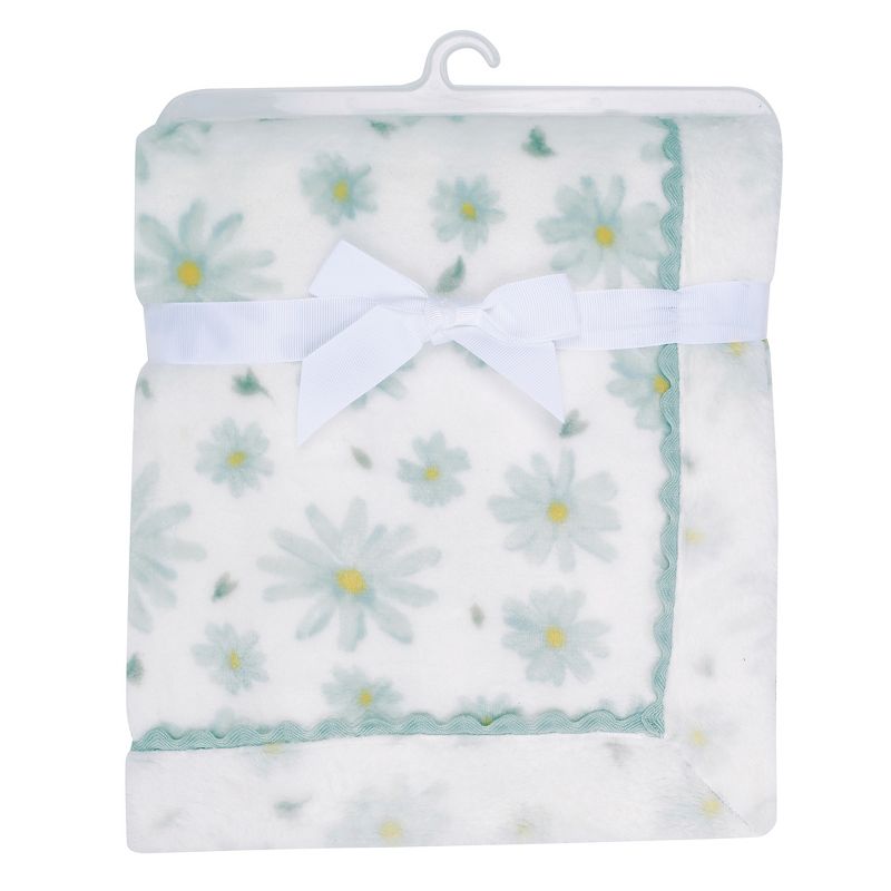 Lambs & Ivy Sweet Daisy White/Blue Floral Soft Luxury Fleece Baby Blanket, 5 of 8