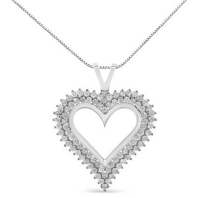 Silver Diamond Heart Pendant Necklace