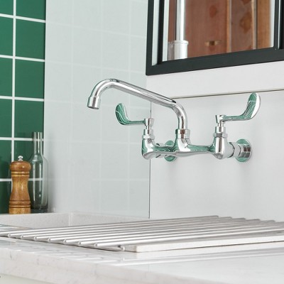 Polished Chrome Double Handle Wall Mount Kitchen Faucet
