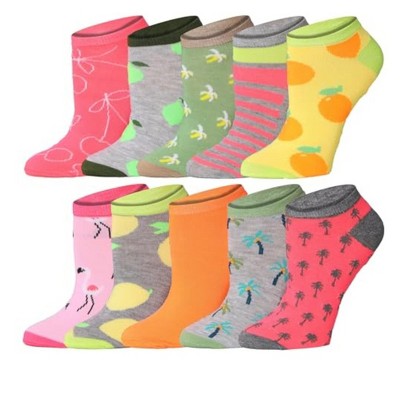 Tipi Toe Womens 10 Pairs Colorful Fruit Pattern & Mix Colors For Vibrant Style Low Cut/No Show Socks