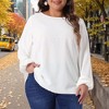 Agnes Orinda Women's Plus Size Dressy Swiss Dots Long Sleeve Round Neck Casual Blouses - 2 of 4