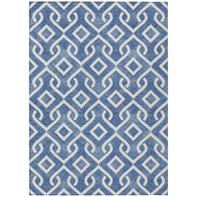 Blue And Ivory Geometric Washable Indoor Outdoor Area Rug
