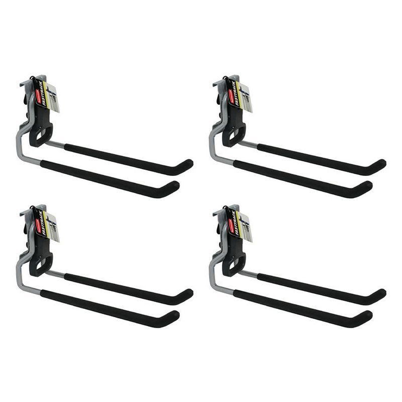 Rubbermaid FastTrack Wall Mounted Garage Storage Utility Multi Hook for Tools, Chairs, Hose, Equipment, and Other Items, Supports 50 Lbs Each (4 Pack), 1 of 7