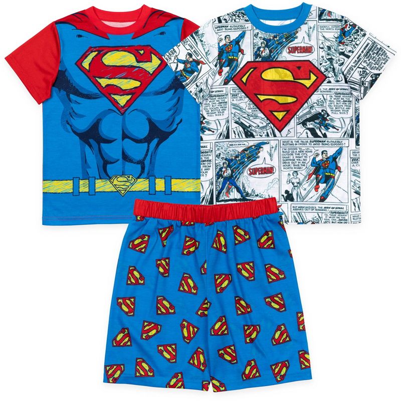DC Comics Justice League Superman Cosplay Pajama Shirts and Shorts Blue/Red/White , 1 of 8