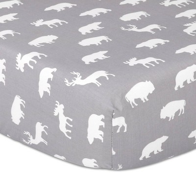 Image of The Peanutshell Fitted Crib Sheet for Baby Boys'  - Gray Woodland Animal Silhouette