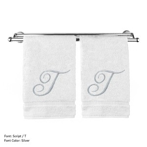 BC BARE COTTON Monogrammed Hand Towel, 100% Turkish Cotton - Set of 2 - White - Silver Script - 1 of 1