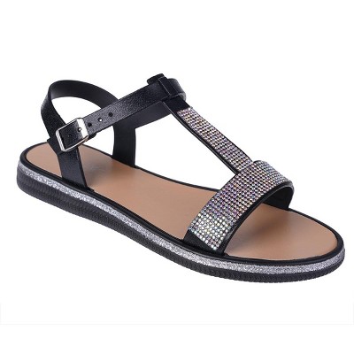 Fifth & Luxe Women's PCU Sparkly Flat Sandals - Open Toe Flats with Rhinestones
