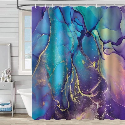 LunaLulinlk Purple Marble Shower Curtains Set with Hooks