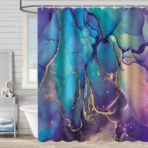 LunaLulinlk Purple Marble Shower Curtains Set with Hooks - 1 of 4