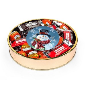 Christmas Candy Gift Tin Large Plastic Tin with Sugar Free Hershey's & Reese's Mix - Jolly Snowman - By Just Candy - 1 of 1