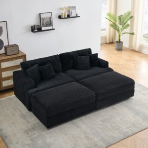 Modern 88.6" Corduroy Deep Seat Sofa with 2 Storage Ottomans, Cloud-Like Comfy 3-Seater Couch for Living Room or Small Spaces–The Pop Home - 1 of 4