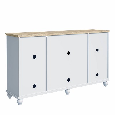 Festivo 63" Grayish-White Wood and Glass Sideboard Cabinet