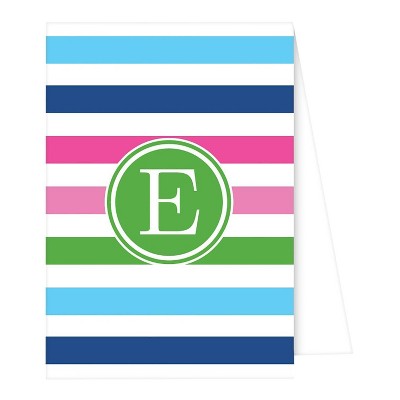 10ct Note Cards - Preppy Stripe Monogram - E