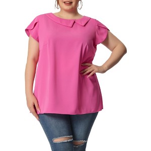 Agnes Orinda Women's Plus Size Elegant Flutter Short Sleeve Boat Lapel Slipt Chiffon Blouse - 1 of 4