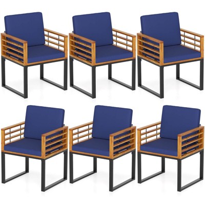 Tangkula Patio Dining Chairs Set of 6 w/ Seat Back Cushions & Heavy-Duty Metal Support
