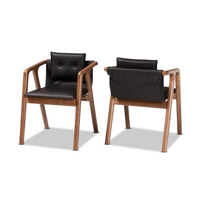 2pc Marcena Imitation Leather Upholstered and Wood Dining Chair Set - Baxton Studio