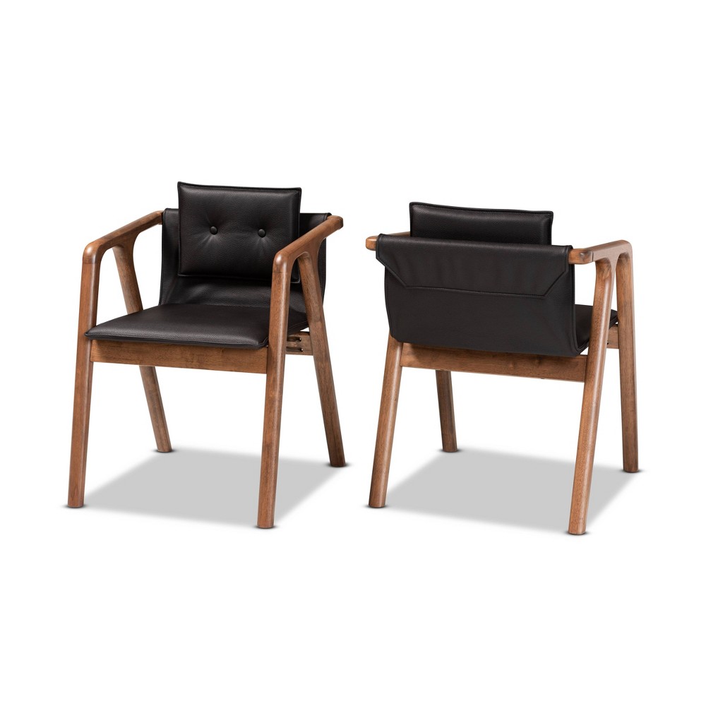 Photos - Chair 2pc MarcenaImitation Leather Upholstered and Wood Dining  Set Black/W