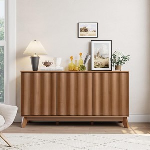 58" Modern Farmhouse Sideboard Buffet Cabinet with Fluted Doors & Adjustable Shelves - 1 of 4
