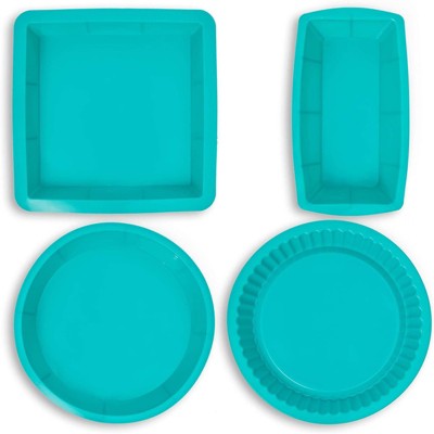 Juvale Set of 4 Teal Silicone Bakeware Tray Baking Pans Set, 4 Designs