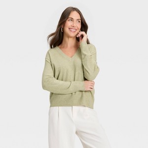 Women's Cozy Knit Relaxed V-Neck Pullover - A New Day™ - 1 of 3