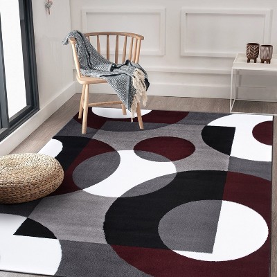 Burgundy and Gray Geometric Rectangular Area Rug 5' x 7'