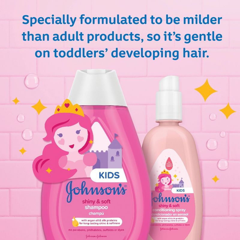 Johnson&#39;s Shiny &#38; Soft Kids&#39; Hair Conditioning Spray, Argan Oil &#38; Silk Proteins, for Toddlers&#39; Hair - 10 fl oz, 4 of 12