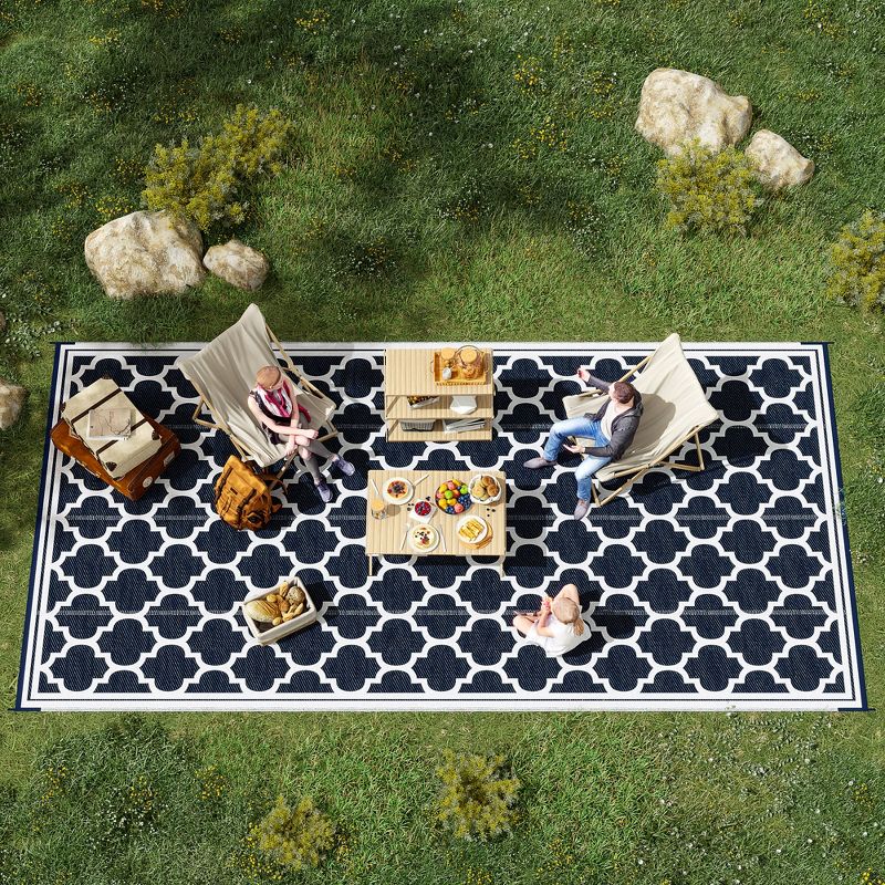 Outsunny Reversible Outdoor RV Rug, 9' x 12' Patio Floor Mat, Plastic Straw Rug for Backyard, Deck, Picnic, Beach, Camping, 3 of 7