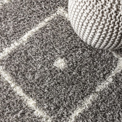 Reversible Grey/Cream Moroccan Diamond Shag Rug 3' x 5'