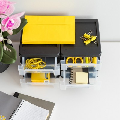 Small Black Plastic 3-Drawer Stackable Desktop Organizer