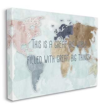 Stupell Industries This is a Great Big World Phrase Map of Continents Gallery Wrapped Canvas Wall Art, 24 x 30