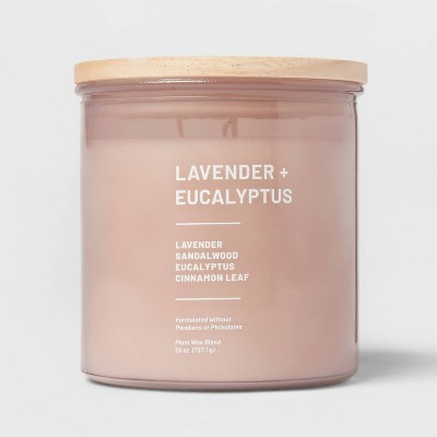 Image of 3-Wick Tinted Glass Lavender + Eucalyptus Lidded Jar Candle Light Pink 26oz - Threshold™: Spring Aroma, Home Ambience