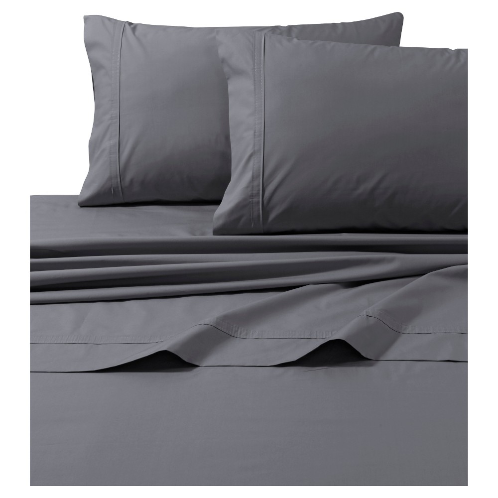 Photos - Bed Linen Cotton Percale Solid Sheet Set  Gray 300 Thread Count - Tribeca Livi(Full)